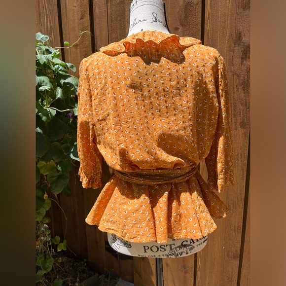 LOFT Women's Ruffled Casual Work Wrap Blouse Size L Golden Yellow EUC - Picture 2 of 6